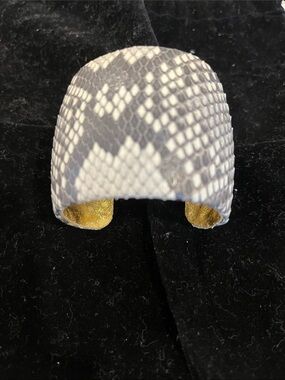 Ted Rossi White and Gray Python-Print Cuff Bracelet with Gold Interior